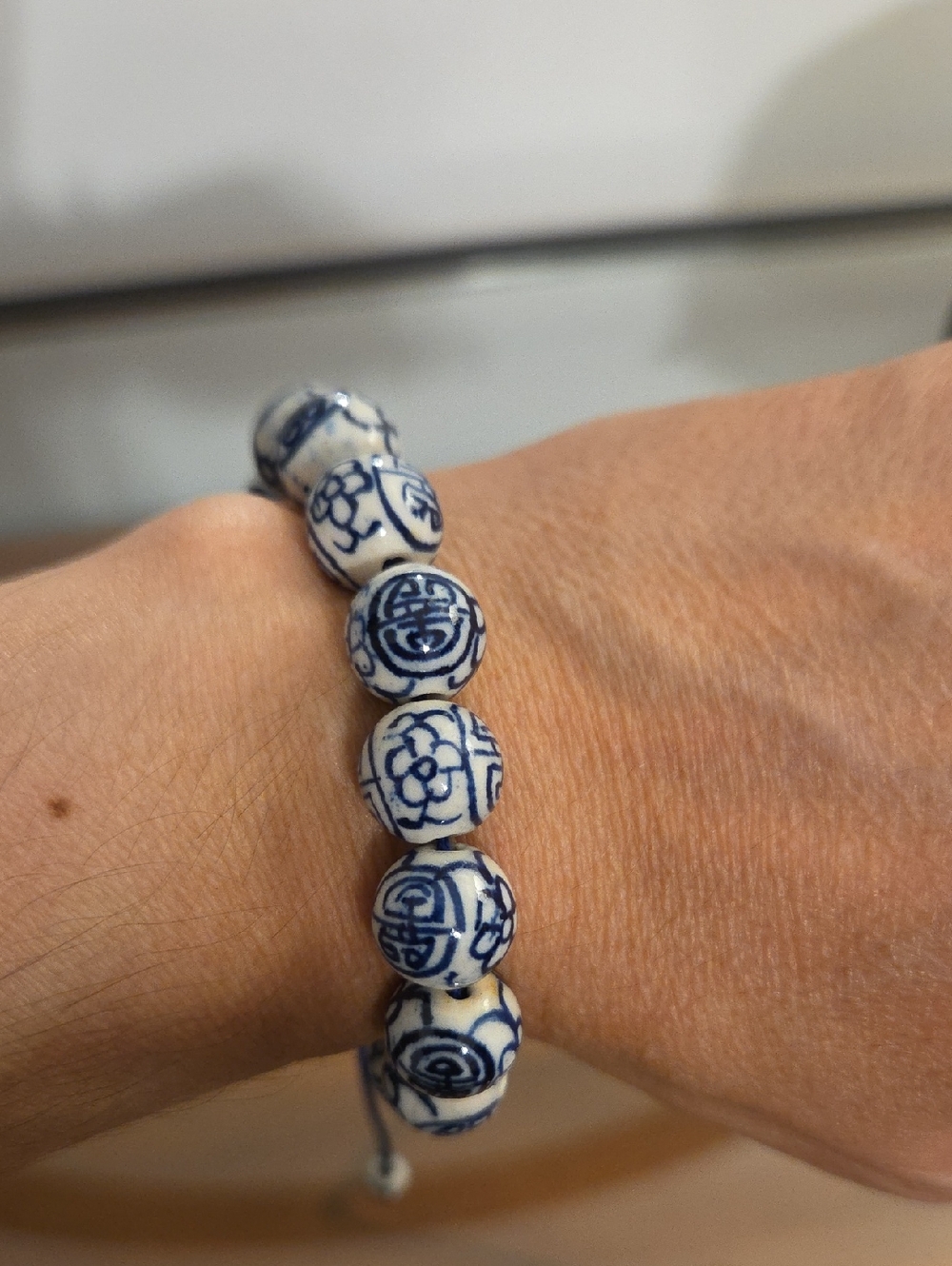 Blue and White Ceramic Beaded Bracelet